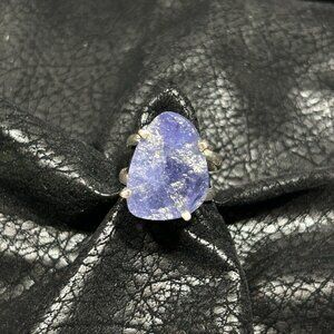 Aryo Raw Rough Purple Tanzanite & 925 Sterling Silver Statement Ring Size 8